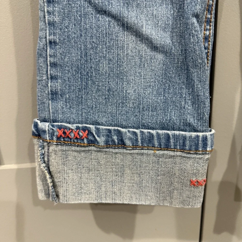 The Children's Place Embroidered Capri Pants Blue Jeans Girls 8 Floral Butterfly